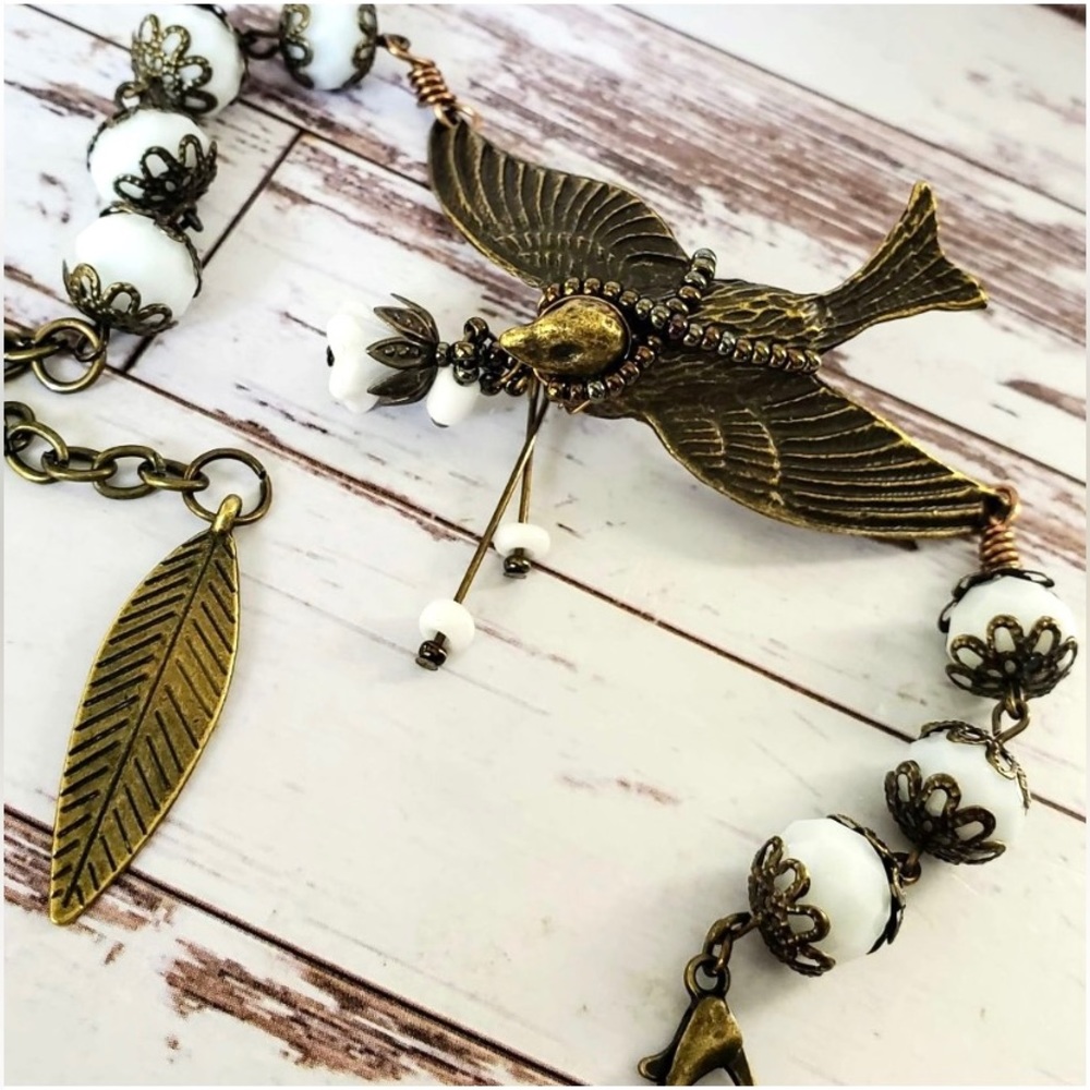Antique Milk Glass Swallow Bracelet